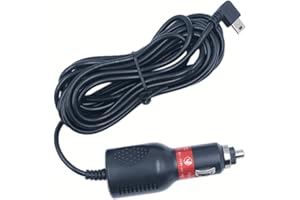 LARRITS Mini USB 12 V-24 V CC 3,5 m Câble d'alimentation allume-cigare pour voiture 3,5 A Angle gauche 90 degrés avec cordon extra long pour caméra embarquée GPS Navigation DVR