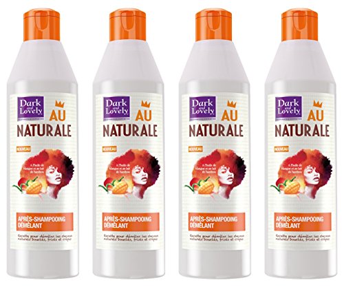 Dark & Lovely - Après Shampooing Démêlant au Naturale pour Cheveux Crépus, Frisés, Bouclés Naturels à l'Huile de Mangue et Lait de Bambou - 250ml - Lot de 4