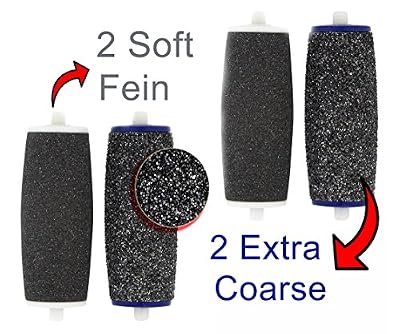 Carolina Meyer ® Variety 4 Grain-Rouleaux Ponceurs Micro-Minéraux 2 x Extra Rugueux de Remplacement pour Scholl Velvet Smooth + 2 Sensation Douceur générique compatible Rouleaux Ponceurs Micro-Minuraux de Remplacement pour Velvet Cristaux de Diamants…