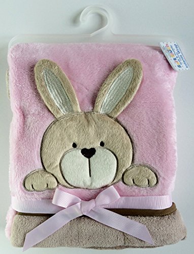 Cute crinkle ear bunny/bear fleece blanket by Soft Touch Neutral (Pink) Bunny