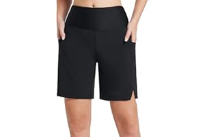 baleaf Badeshorts Damen Lang Knielang Schnelltrocknend Badehose UV Schutz UPF 50+ Schwimmhose Hohe Taille Boardshorts mit Innenslip und Taschen