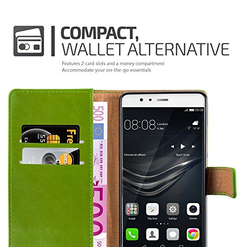 Huawei P9 Funda Estilo Libro de Cuero Sint  tico en VERDE HIERBA de Cadorabo  Dise  o LUXURY      Cubierta Protectora con Cierre Magn  tico  Tarjetero y Funci  n de Suporte     Protecci  n Carcasa Caja Etui Case Cover