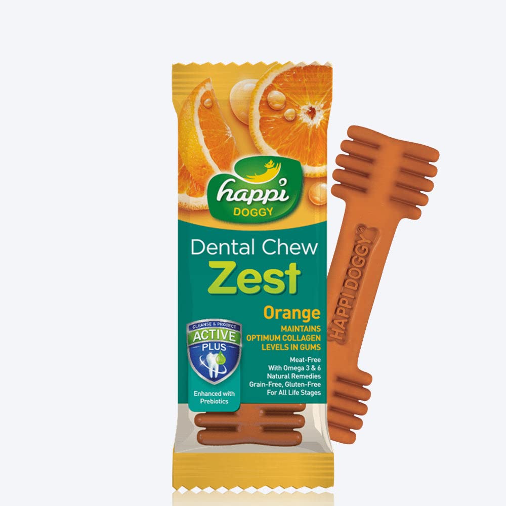 Heads Up for Tails Happi Doggy Vegetarian Dental Chew - Zest - Orange (Singles) - 25 G, Stick, All Life Stages