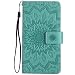 Produktbild ASUS ZenFone (ZD552KL) Hülle, Chreey [Prägung Indische Sonne] Lederhülle Sonnen Blume Brieftasche Wallet Tasche Magnet Flip Case Handyhülle Etui mit Kartenfach Ständer [Grün]