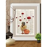 Kunstdrucke Küken auf Antike Buchseite,#PU002