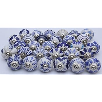 indischen Knöpfe Menge 10 Blau und Weiß Keramik Knöpfe handgefertigt