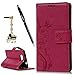 Produktbild BADALink Samsung Galaxy Alpha SM-G850F Hülle Schutzhülle Bunt PU Leder Flip Wallet Case Brieftasche mit Magnetverschluss Rose rot Muster Cover Handyhülle Schale +Eingabestift Kapazitive Stylus Pen +Staubstecker Dust Plug