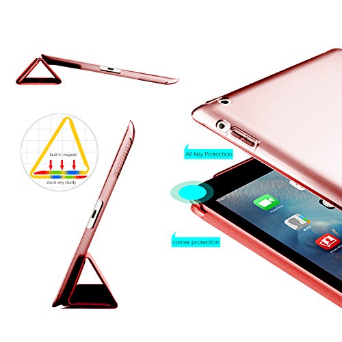 iPad Hülle, Toeoe iPad 2 3 4 Auto Aufwachen / Schlaf Funktion Schutzhülle mit Lichtdurchlässig Rückseite Abdeckung und Eingebautem Magnet für iPad 4/3/2 (Rot) - 5