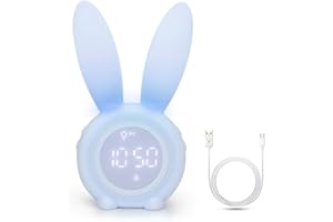Yideng Reloj Despertador Lindo Conejo, Despertador Digital LED con Control por Voz y luz Nocturna Respirable, función Snooze, Muestra Tiempo Fecha Temperatura, Regalo para niños, niñas, mamis