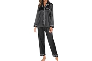 Mchodare Donna Pigiama a Maniche Lunghe, Set Pigiama da Donna Seta con Bottoni Set Pigiama da Notte,S-XXL