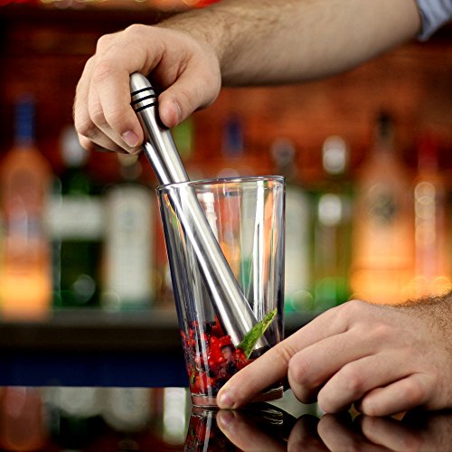 bar@drinkstuff Barkeeper-Set, Mixer und Glas, verdrehtem Mischlöffel, Ausgießer, Messbecher und 3 Sieben - 6