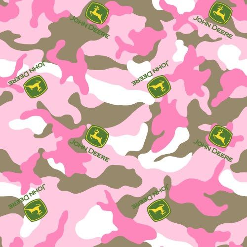 John Deere Camo Logo Toss on Fabric by The Yard, 43/44-Inch Wide, Pink