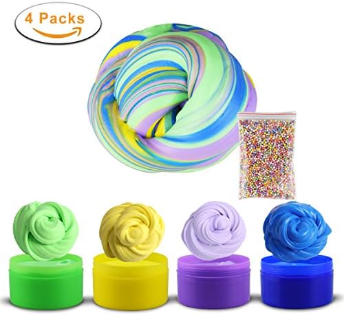 Fluffy Slime Sludge Stress Relief for Kids&amp;Adults with Colorful Foam Beads by Inimmo, 4 Colors Set, 14OZ