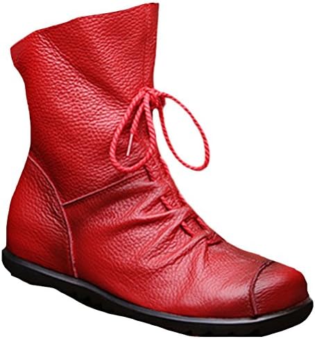 Voguees Women's Handmade Leather Inside Heighten Lace Up Boots Style 1 Red UK4-4.5/EU37-37.5/CH38