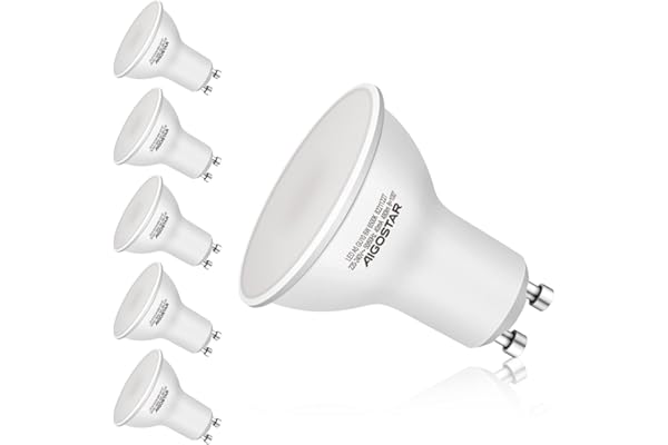 Aigostar Pack de 5 Bombillas LED GU10, 6W Luz Día 6500K, 480 Lúmenes, Equivalente 68W, No Regulable