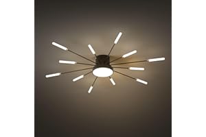 MINIFAIR Modern LED Ceiling Light,12+1 Heads Semi Flush Mount Black Chandeliers Ceiling Lighting for Bedroom Living Room Kitchen Dining Room Restaurant