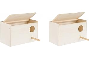 WUNDAPETS 2 X WOODEN BUDGIE NESTING BOX WITH PERCH CAGE AVIARY OPENING TOP 5630
