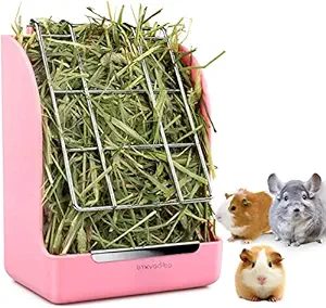 STKYGOOD Rabbit Feeder Bunny Guinea Pig Hay Feeder,Hay Guinea Pig Hay Feeder,Chinchilla Plastic Food Bowl (Pink-A)