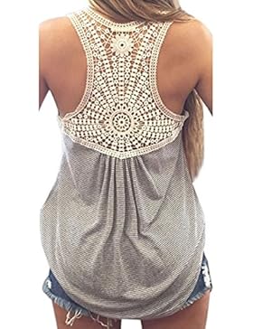 cooshional Tops Frau Shirt Spitze Patchwork Damen t shirt O-Ausschnitt Armlos Gestreif Sommer