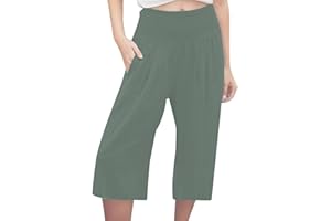 CHNNAMZU Pantacourt Lin Femme Ete Fluide DéContracté Taille Elastique LéGer avec Poches Grande Taille Ample Pantalon De Jogging à Cordon Couleur Unie 3/4 Pantacourt Confortable Pants de Plage