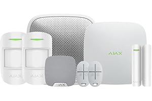 EPICLOUD AJAX Systems Kit 2G+LAN Allarme Wireless StarterKit per Appartamenti, 2 Rilevatori di Movimento, 2 Keyfobs, 1 Sensore Porta, 1 Sirena di Casa, 1 Sirena Stradale, SIM Card, Garanzia Ufficiale (Bianco)