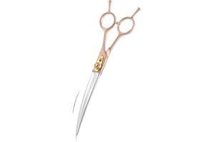 DREAM REACH Tijeras profesionales de aseo para mascotas de 7 pulgadas, acero japonés 440C, rectas y curvadas, para adelgazar y chunker, tijeras para perro gato y más mascotas (tijeras curvadas de 7 pulgadas)