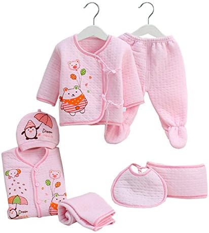 Newborn Baby Clothing Sets 7pcs Essential Layette Animal Rompers With Hat Long Sleeve Jumpsuits 0-3 Month Pink