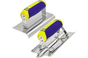 RUANI Concrete Hand Edger and Groover Tools Set Silver & Blue Stainless Steel Construction Tools Plaster Stucco Cement Finishing Kit