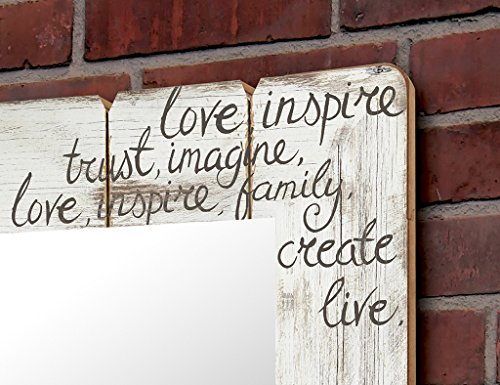 Spiegel 60x80cm Wandspiegel Flurspiegel aus Holz weiß vintage shabby chic gewischt – Motiv Schriftzug love mit Schmetterlingen Landhaus Stil - 2
