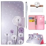 Felfy Leder Hülle für Huawei P8 Lite 2017,Huawei P8 Lite Tasche Schutzhülle,Huawei P8 Lite Brieftasche Wallet Retro Flip Bookstyle Bunt Muster Feder Schmetterling Campanula Löwenzahn Elegant Case [PU Leder + TPU Silikon Innere] Tasche Schale Magnetic Buckle Etui Lederhülle Handyhülle für Huawei P8 Lite 2017 [Löwenzahn] + 1x Silver Stylus+ 1x Bling Dust Plug[Farbe Random]