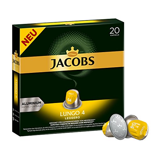 Jacobs Kaffeekapseln Lungo Leggero, Intensität 4 von 12, 200 Nespresso®* kompatible Kapseln, 10 x 20 Getränke