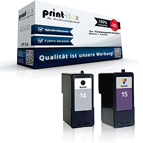 2x kompatible Tintenpatronen für Lexmark 14 15 X2600 X2620 X2630 X2650 X2670 Z2300 Z2310 Z2320 Sparset (Alle Farben) 18C2090 + 18C2110 Black + Color Lexmark 14 + Lexmark 15