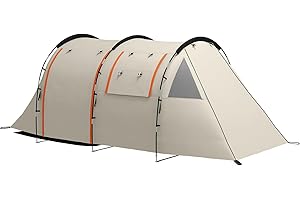 Outsunny Tenda Campeggio per 4-5 Persone con Copertura Impermeabile, Tenda a Tunnel Familiare con Borsa di Trasporto, Kaki