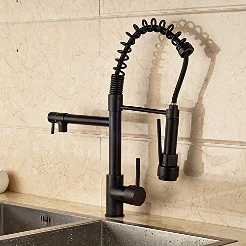 CZOOR kitchen Spring faucet black brass sink faucets pull down sprayer vessel faucet hot and cold water mixer taps para kitchen