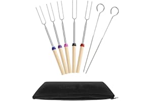 Ecloud Shop Marshmallow torrefazione Sticks - Set di 5 in Acciaio Inox telescopica Spiedini - Estendibile a 32 Pollici di Lunghezza - 2 Bastoncini per Grigliare in Acciaio Inossidabile 304 gratuiti