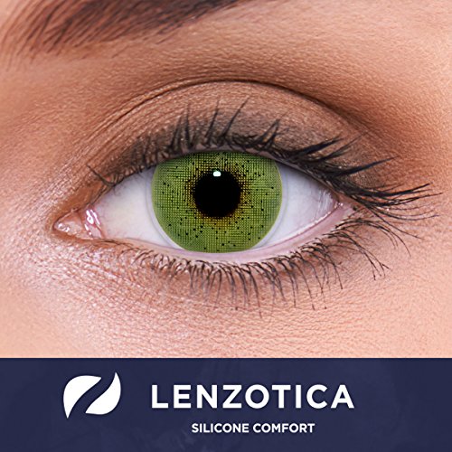 LENZOTICA lenti colorate 2 pezzi lenti a contatto naturale | lenti verdi colore Solid Green + contenitore | DIA 14.00 senza correzione 0.00 Diottrie | lenti a contatto