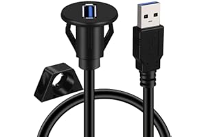 Herfair Kabel do montażu podtynkowego z panelem USB – przedłużacz 1 metra, kabel USB 3.0 z uchwytem na deskę rozdzielczą, męskie na żeńskie gniazdo panelowe USB A do samochodu, łodzi, motocykla, ciężarówki itp. (mały port 1 m)