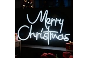 NEONAWALL Merry Christmas Neon Sign Merry Xmas Neon Sign White Neon Lights Signs LED Dimmable Light Up Sign with USB Powered Neon Signs For Wall Xmas Party Bar Home Decor Family Kids Living Room 16.92”X11.81”
