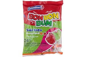 COLOMBINA Bon Bon Bum - Hard Lollipops - Kaugummi gefüllte Lutscher - verschiedene Geschmacksrichtungen - kolumbianisches Produkt - 408 Gramm