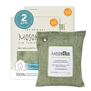 Moso Natural Air Purifying Bag 200G Green Color Naturally Removes Odors,Allergens And Harmful Pollutants . Reuse Upto 2 Years , Pack Of (2)