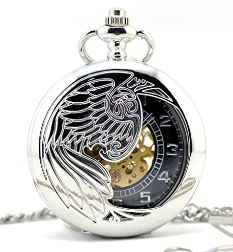 Unendlich U Luxus Adler/Phnixe Retro Handaufzug Mechanische Taschenuhr Skelett Kettenuhr Pullover Halskette Silber