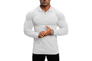 Lehmanlin Polo da Uomo Manica Lunga/Corta Slim Fit Cotone T-Shirt Elastico Muscle Sport Golf Tops