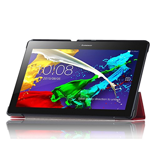 ELTD Lenovo Tab 2 A10-30 Hülle Case – Ultra Schlank Smart Cover Tasche Schutzhülle Case für Lenovo Tab 2 A10-30 mit Standfunktion, Rot - 2