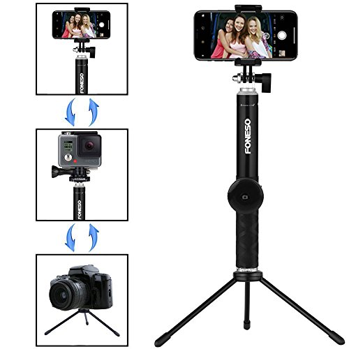 Foneso Bluetooth Selfie Stick mit Fisheye/Fischauge und Stativ fÃ¼r Smartphone/Kamera,Schwarz