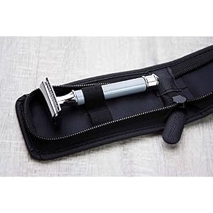 2 Piece Men's Shaving De Safety Razor in Grey Handle. Perfect for Deep Clean Shave. Comes in a Leather Zipper Pouch/Bag… - Image 2