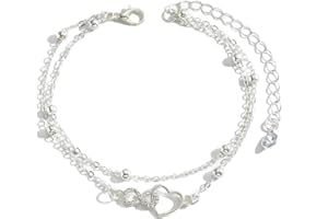 deegbbyi Cavigliera da Donna, Boemia Semplice Bracciali Cavigliere, Cavigliera a Forma di Cuore Infinito, Cavigliere a Doppio Strato Regolabili, per Donna Ragazza (18+7cm)