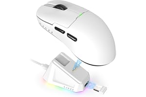 AJAZZ AJ159P SUPERLIGHT Bezprzewodowa mysz do gier z Magnetic Charging Dock, Ultralekka 56g, Pixart PAW3395 Sensor, 26000 DPI, 2,4GHz/Wired, 6 Programmable Buttons, 200Hrs Battery, do PC/MAC (Biała)