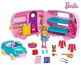 barbie club chelsea piscina Desengancha la caravana para utilizar el coche descapotable por sí solo o para montar el campamento en un instante: ¡quita el gancho de la caravana y ábrela para descubrir un campamento superacogedor