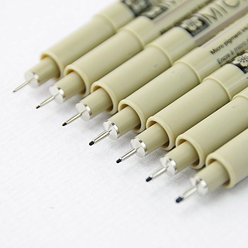 Sakura 9 Stücke Pigment Liner Pigma Micron Tinte Fineliner Satz 005 01 02 03 04 05 08 1 Bürste mit Stiftetui, Schwarz, Hergestellt in Japan - 2