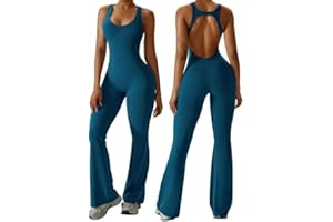 Litthing Combinaison Femme Sport Stretch Barboteuses Yoga Jumpsuit Sexy Dos nu Bodysuit Manches Body de Tenue d'entraînement Bodycon Une Pièces